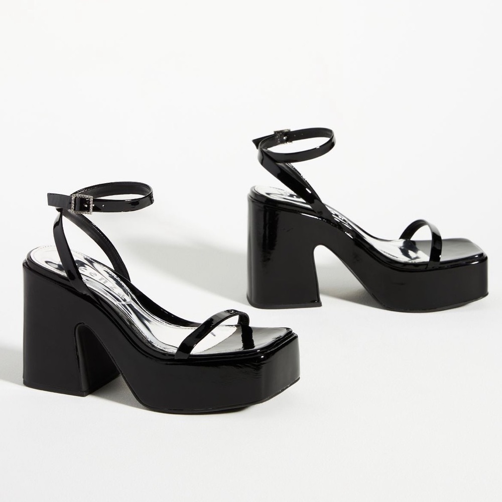 Vicenza Black Patent Leather Strappy Platform Heels - Picture 2 of 5
